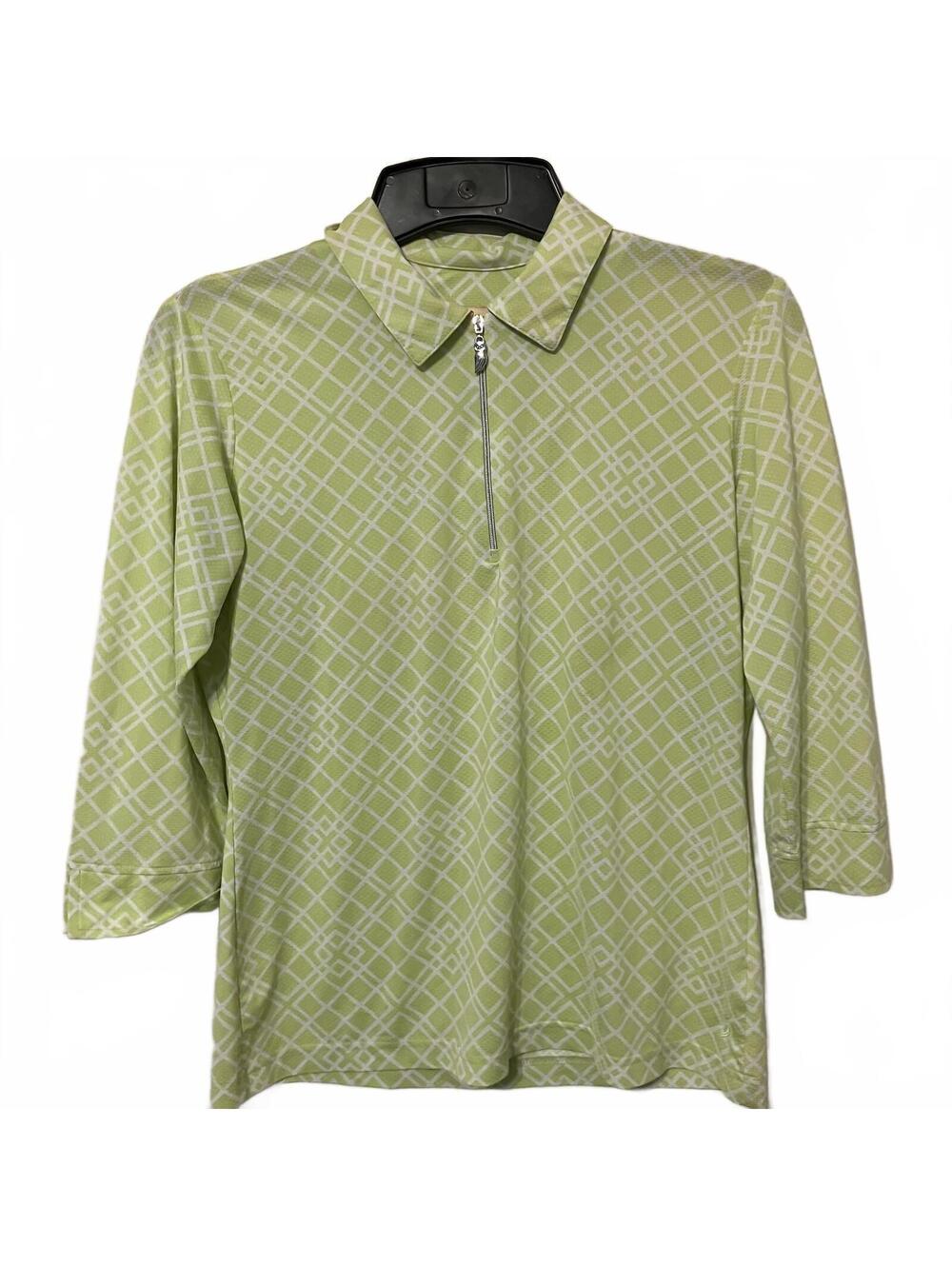 Sport Haley Lime Green Geometric 3/4 Sleeve 1/4 Zip Golf Polo Top Size Medium